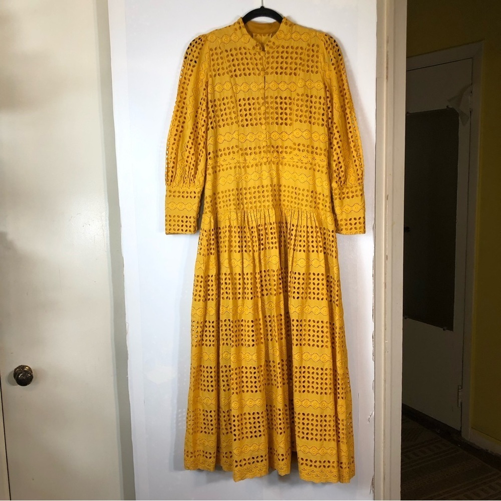 EYELET BRODERIE EMBROIDERY BUTTON MAXI TEA DRESS